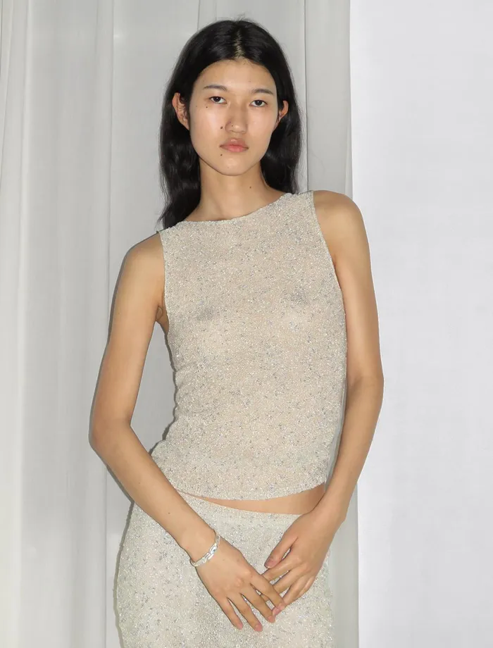Paloma Wool HASTERSlightly Sheer Sleeveless Roundneck Shiny Tricot Top Women Tops