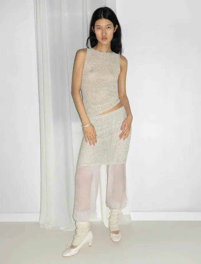 Paloma Wool HASTERSlightly Sheer Sleeveless Roundneck Shiny Tricot Top Women Tops