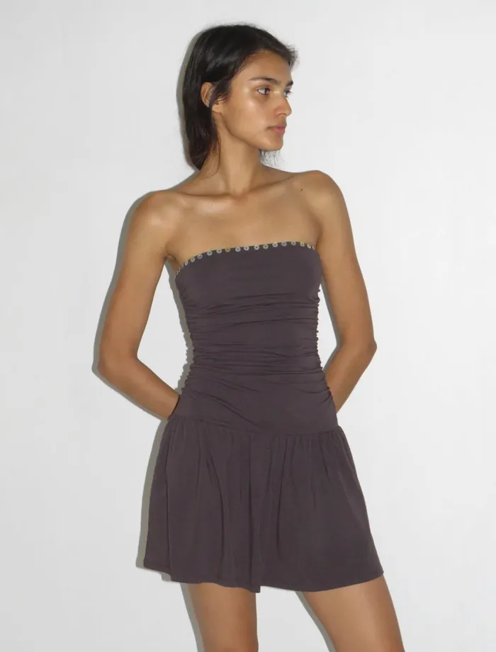 Paloma Wool JAYNEStretchy Bandeau Dress With Ruched Sides And Skirt Women Dresses
