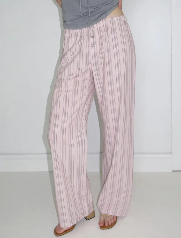 Paloma Wool KIMOTOPink Organic Cotton Relaxed Fit Striped Pants With Elastic Waistband Women Bottoms Paloma Wool KIMOTOPink Organic Cotton Relaxed Fit Striped Pants With Elastic Waistband Women Bottoms