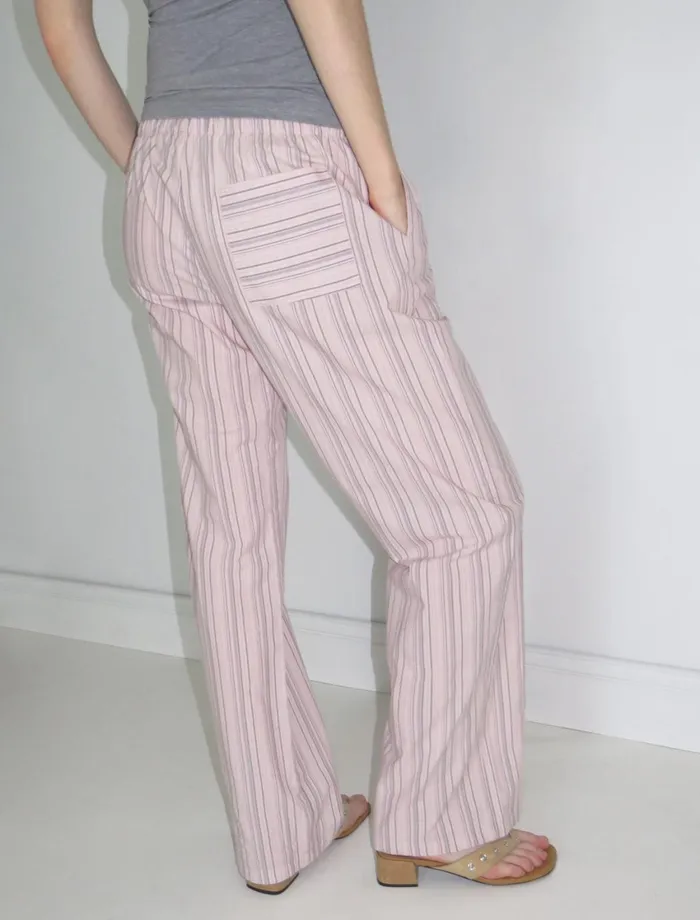 Paloma Wool KIMOTOPink Organic Cotton Relaxed Fit Striped Pants With Elastic Waistband Women Bottoms