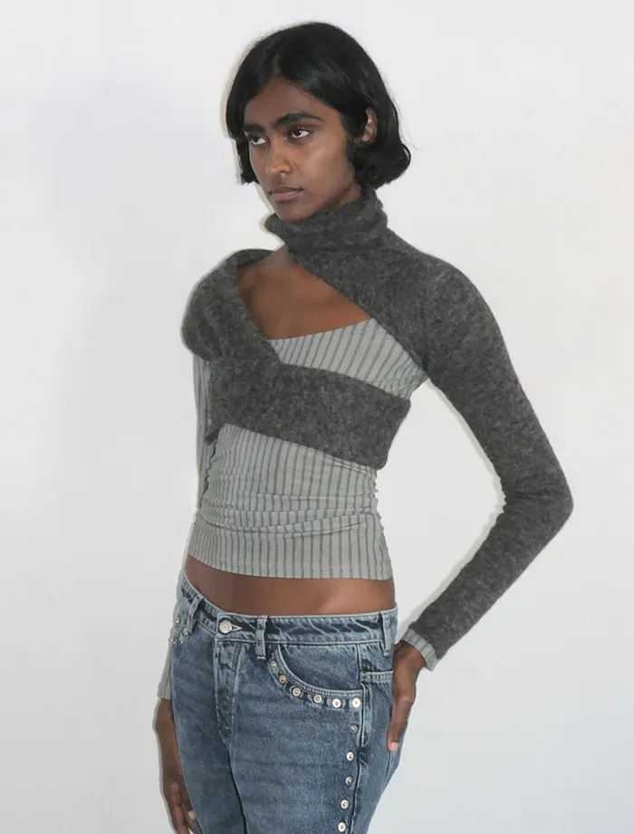Paloma Wool KRILIADark Grey Delicate Scarfonesleeve Knitted Piece Women Tops