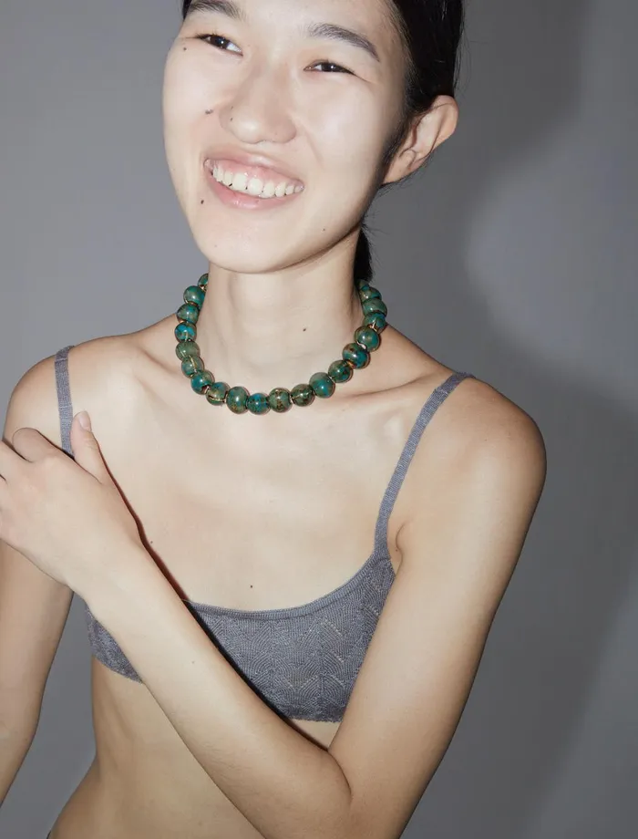 Paloma Wool MABELGreen Ceramic Beaded Necklace With An Adjustable Chain Women Jewelry