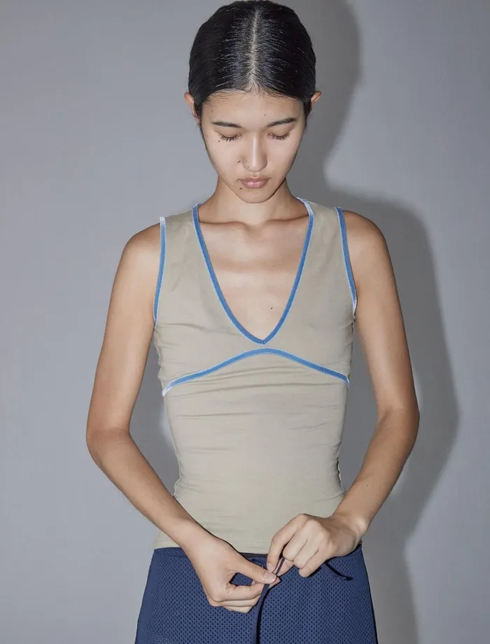 Paloma Wool MAKYBeige Sleeveless Vneck Top With Velvet Ribbon Chest And Neckline Women Tops Paloma Wool MAKYBeige Sleeveless Vneck Top With Velvet Ribbon Chest And Neckline Women Tops