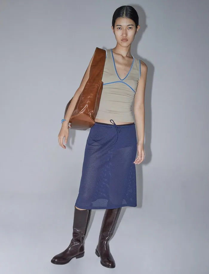 Paloma Wool MAKYBeige Sleeveless Vneck Top With Velvet Ribbon Chest And Neckline Women Tops