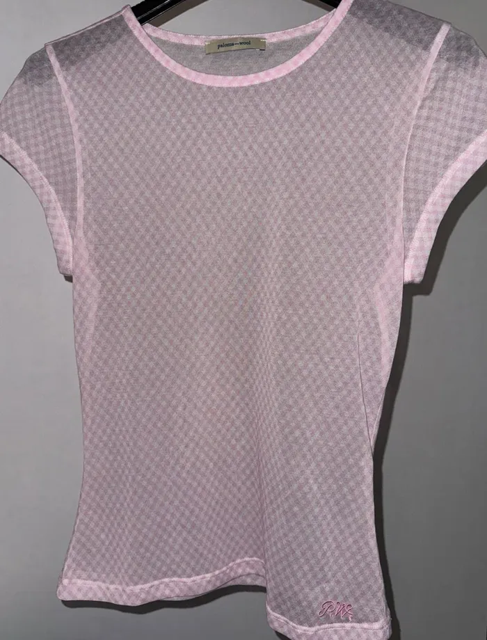 Paloma Wool MALVOPink Delicate Slightly Sheer Top With Diamond Print Women Tops Paloma Wool MALVOPink Delicate Slightly Sheer Top With Diamond Print Women Tops