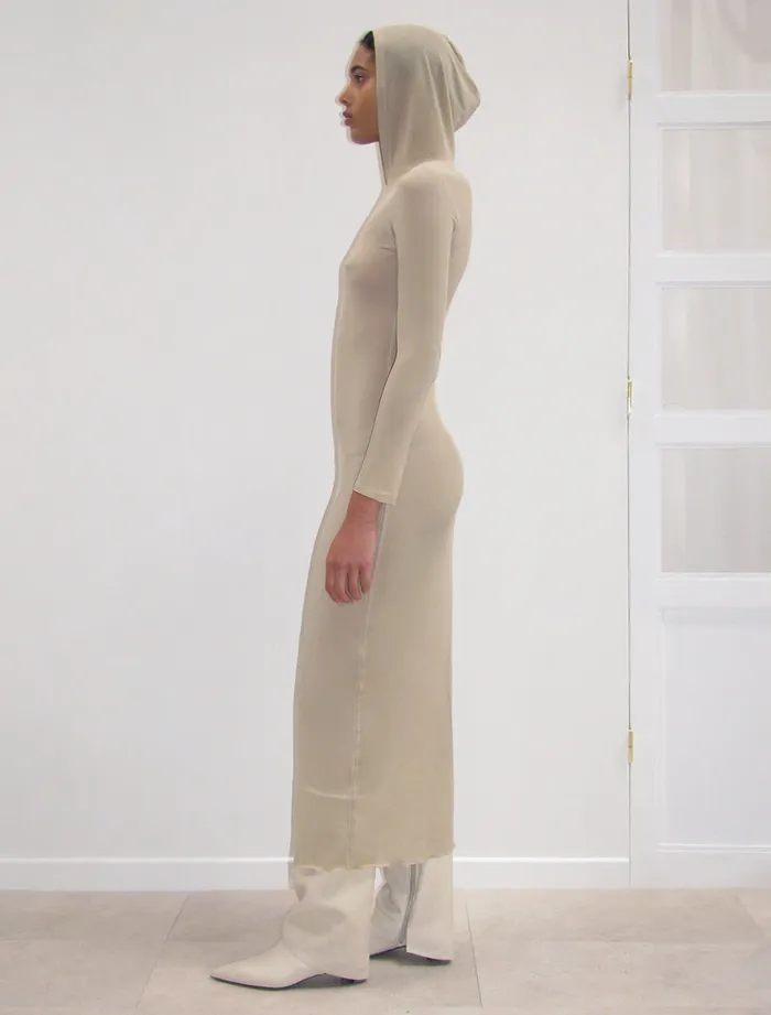 Paloma Wool MOBEcru Delicate Sheer Hooded Longsleeved Dress Women Dresses
