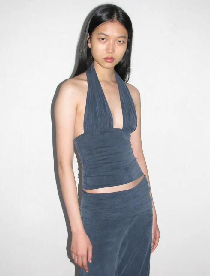 Paloma Wool MOPITNavy Halter Cupro Top Women Tops