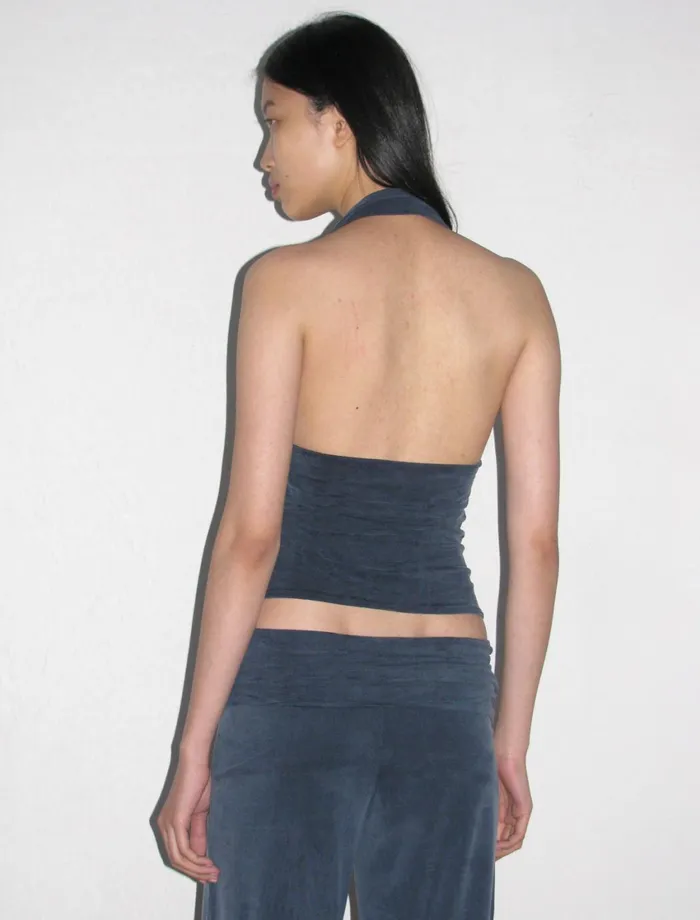 Paloma Wool MOPITNavy Halter Cupro Top Women Tops