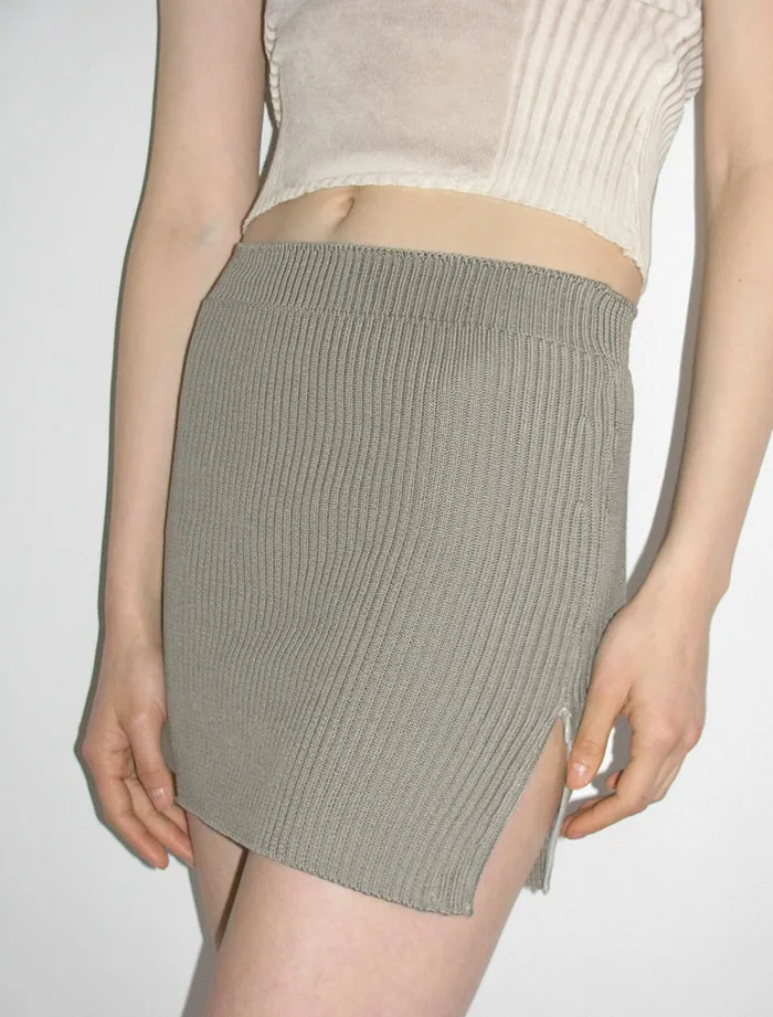 Paloma Wool NINJAGrey Organic Cotton Knitted Mini Skirt With Side Zipper Women Bottoms Paloma Wool NINJAGrey Organic Cotton Knitted Mini Skirt With Side Zipper Women Bottoms