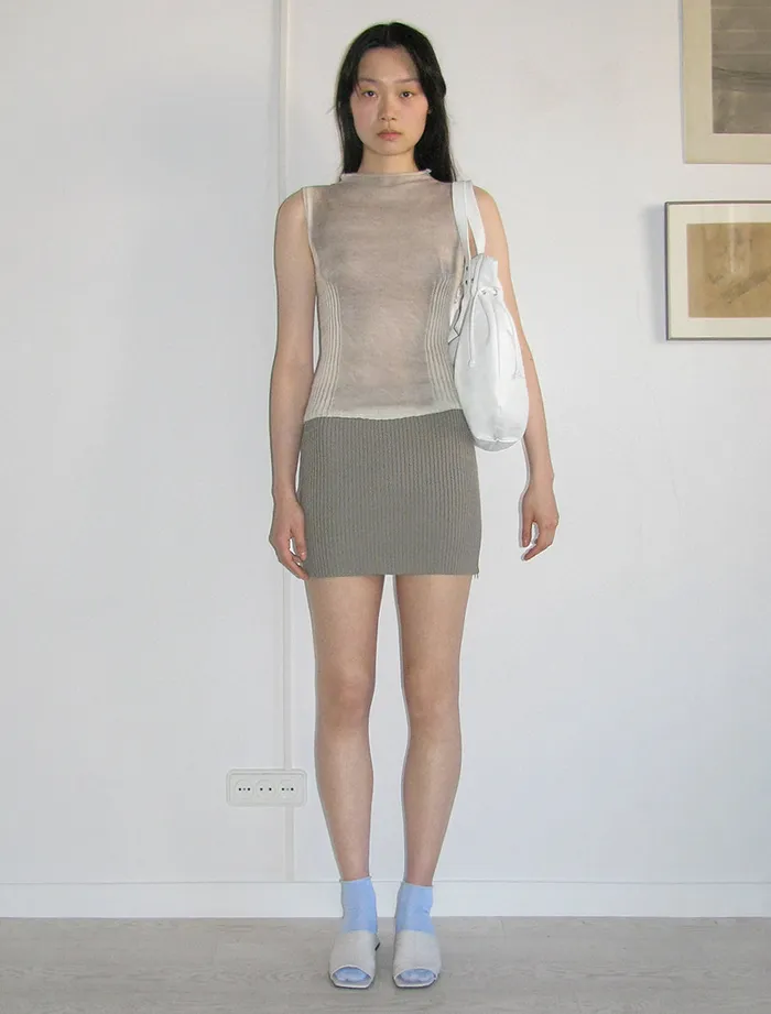 Paloma Wool NINJAGrey Organic Cotton Knitted Mini Skirt With Side Zipper Women Bottoms
