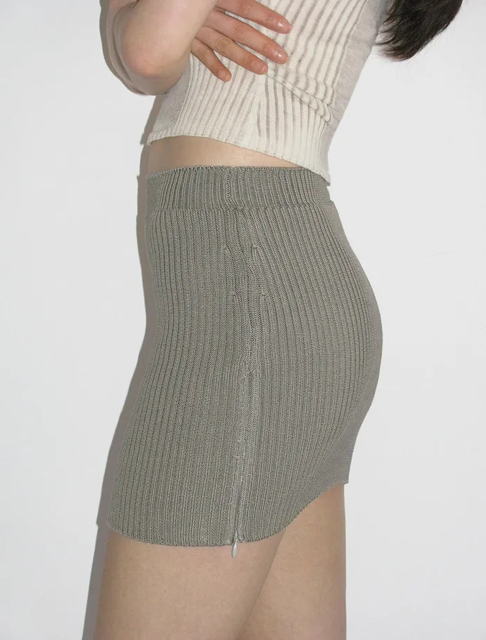 Paloma Wool NINJAGrey Organic Cotton Knitted Mini Skirt With Side Zipper Women Bottoms