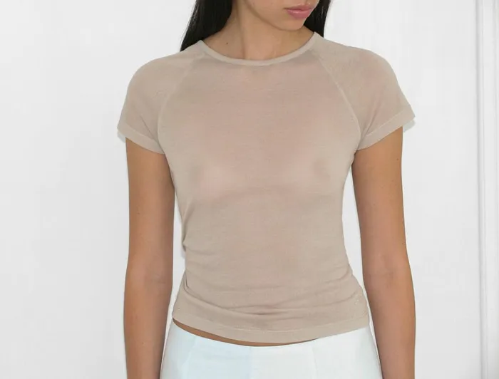 Paloma Wool OMUBeige Delicate Slightly Sheer Top With PW Embroidery Women Tops