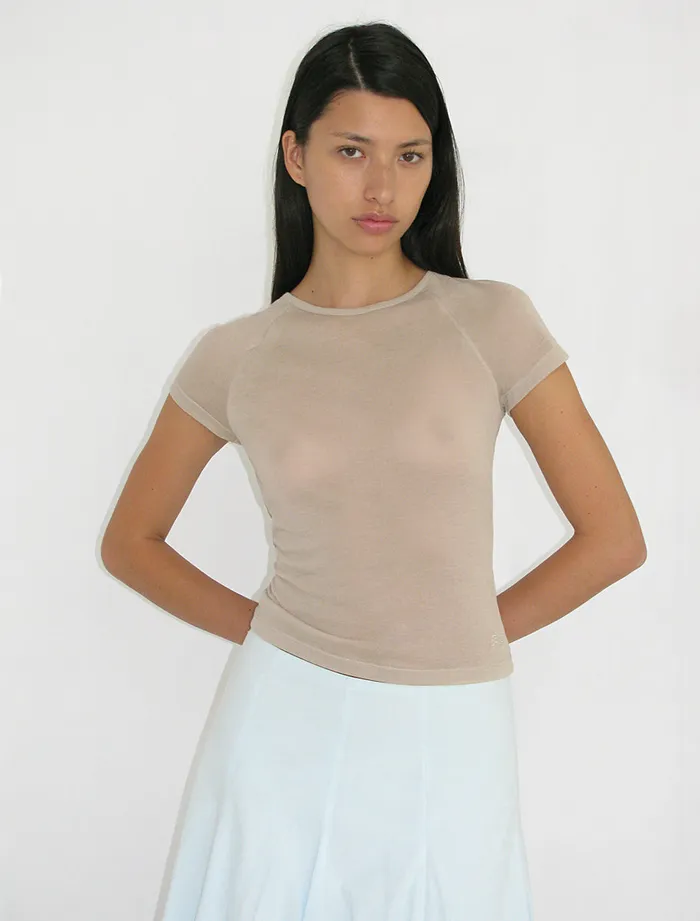 Paloma Wool OMUBeige Delicate Slightly Sheer Top With PW Embroidery Women Tops