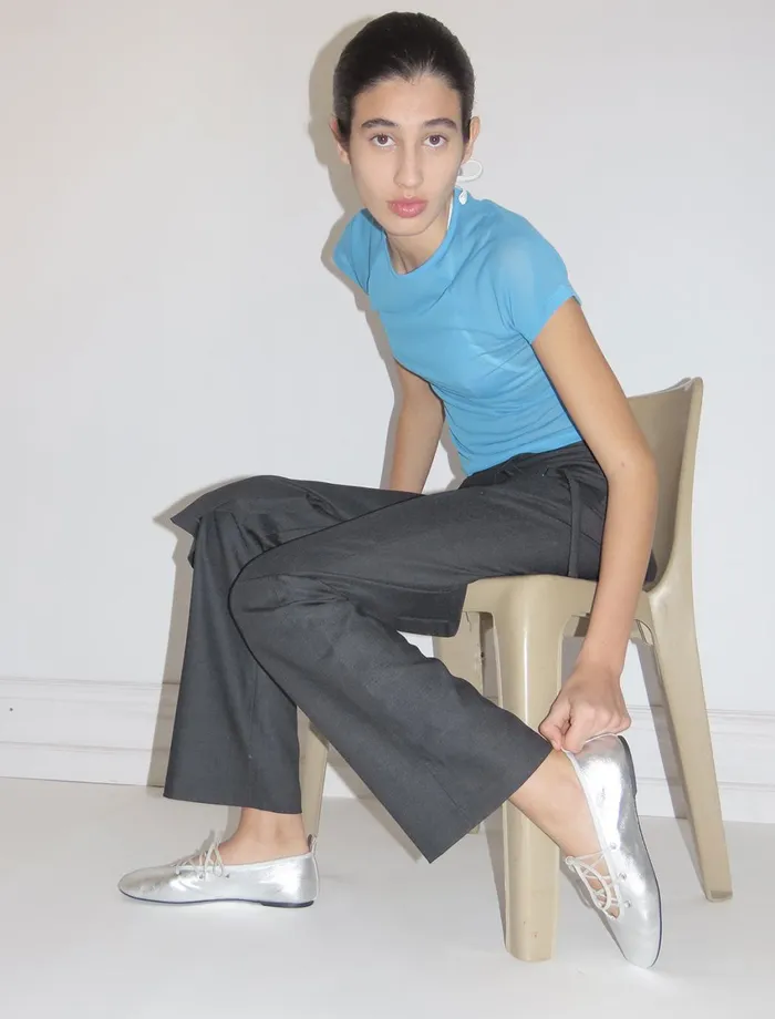 Paloma Wool OMUBlue Delicate Slightly Sheer Top With PW Embroidery Women Tops