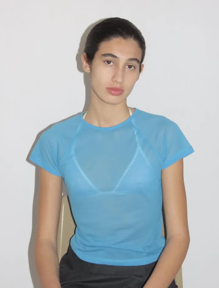 Paloma Wool OMUBlue Delicate Slightly Sheer Top With PW Embroidery Women Tops