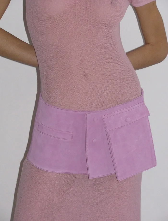 Paloma Wool PAULAPink Leather Skirtbelt With Magnet Flap Pocket Women Belts