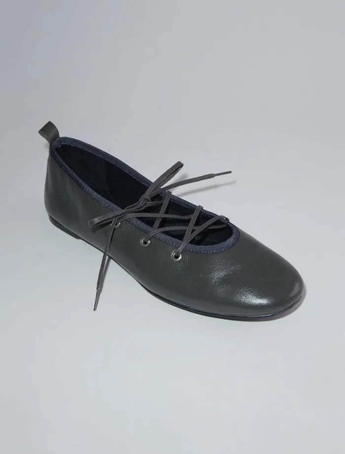 Paloma Wool PINAKhaki Soft Leather Ballerina Laceup Women Shoes