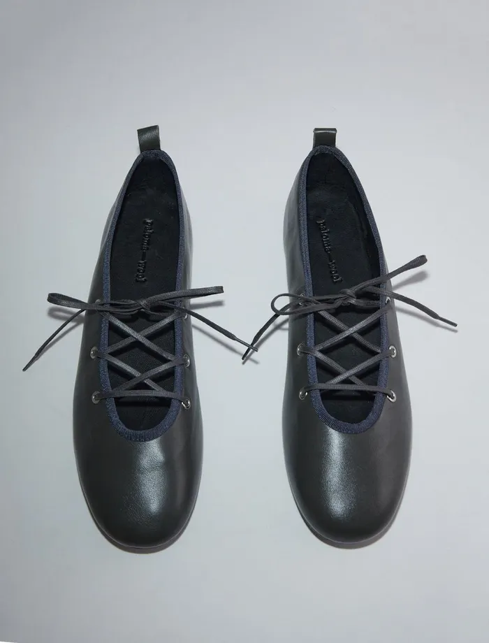 Paloma Wool PINAKhaki Soft Leather Ballerina Laceup Women Shoes
