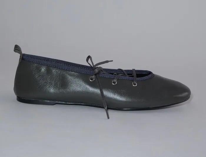 Paloma Wool PINAKhaki Soft Leather Ballerina Laceup Women Shoes