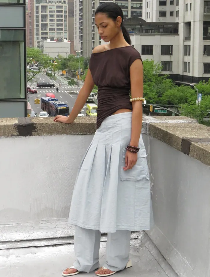 Paloma Wool PINETLight Blue Low Waist Pleated Midi Skirt With Side Pockets Women Bottoms