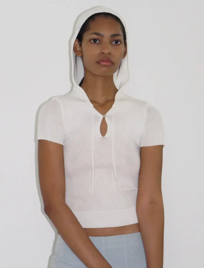 Paloma Wool SAKUShortsleeved Knitted Hooded Top With Frontal Lacing Women Tops