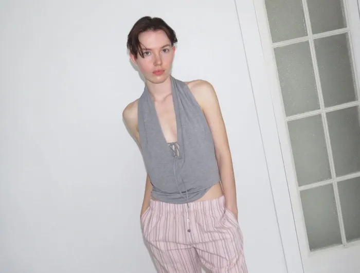 Paloma Wool SAPITOSlightly Sheer Halter Top With Front Lacing Women Tops