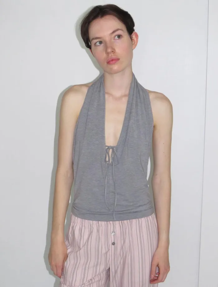 Paloma Wool SAPITOSlightly Sheer Halter Top With Front Lacing Women Tops