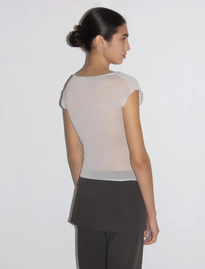 Paloma Wool SAUDADEGrey Delicate Slightly Sheer Cross Top With Frontal Gathering Women Tops