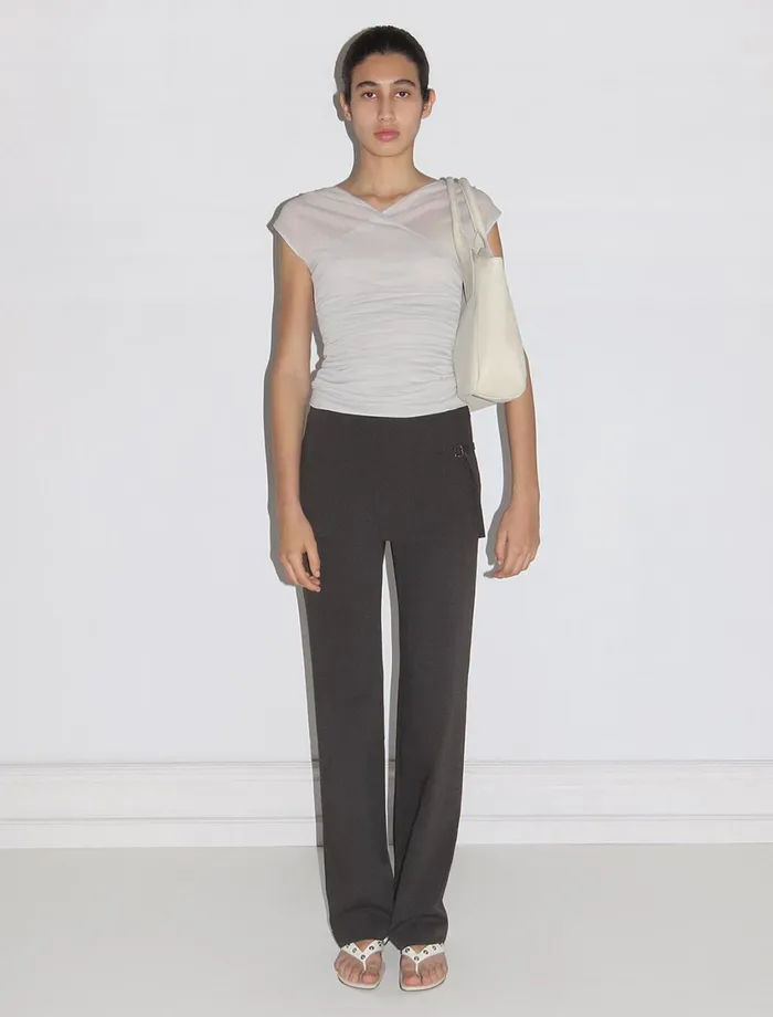 Paloma Wool SAUDADEGrey Delicate Slightly Sheer Cross Top With Frontal Gathering Women Tops