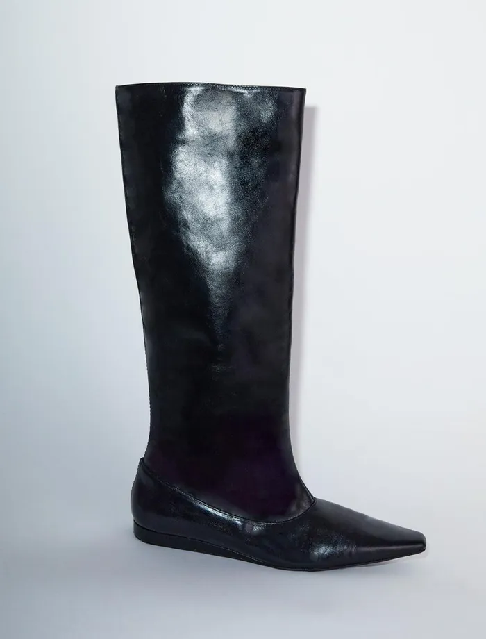 Paloma Wool TALL LUELLABlack Tall Wideshaft Boots With Rectangular Toe Endings And Mini Wedge Heel Women Shoes