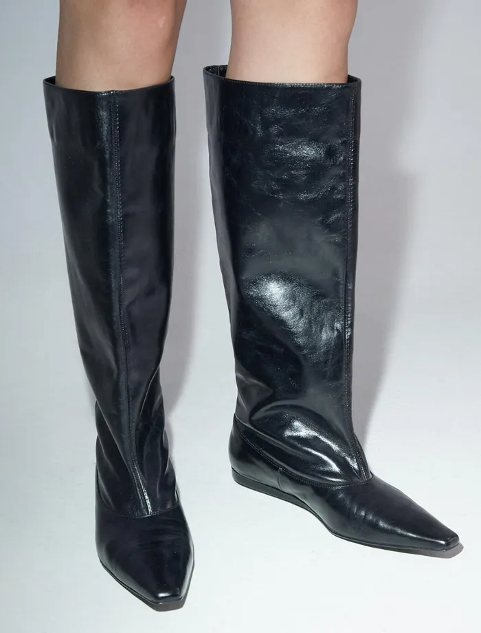 Paloma Wool TALL LUELLABlack Tall Wideshaft Boots With Rectangular Toe Endings And Mini Wedge Heel Women Shoes