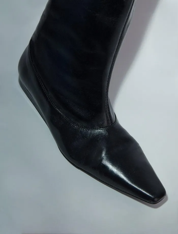Paloma Wool TALL LUELLABlack Tall Wideshaft Boots With Rectangular Toe Endings And Mini Wedge Heel Women Shoes