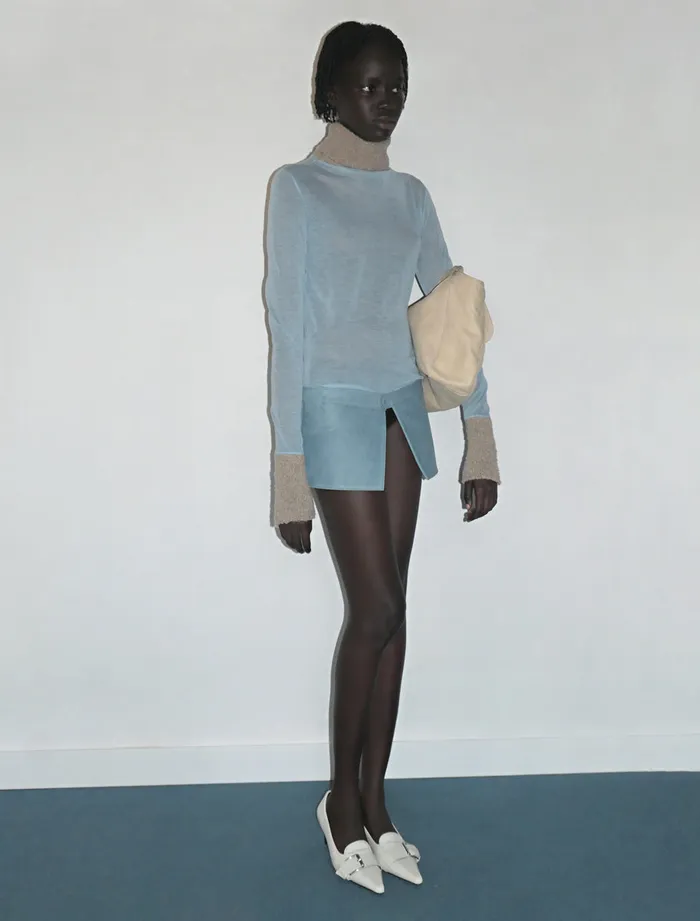 Paloma Wool TITILight Blue Delicate Transparent Highneck Knitted Sweater Women Tops