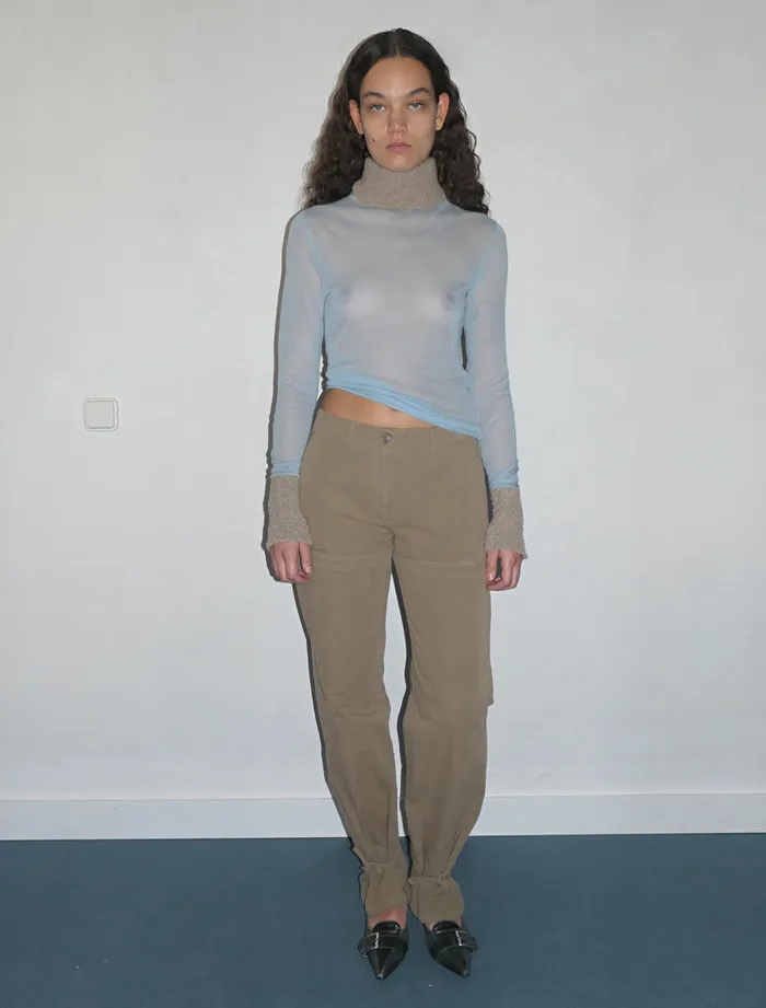 Paloma Wool TITILight Blue Delicate Transparent Highneck Knitted Sweater Women Tops