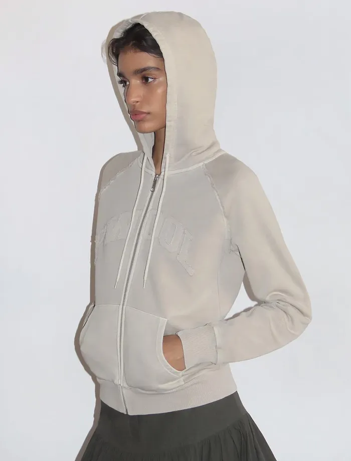 Paloma Wool VARSITYZipup Hoodie With 039PWOOL039 Rawcut Text Detail Women Tops
