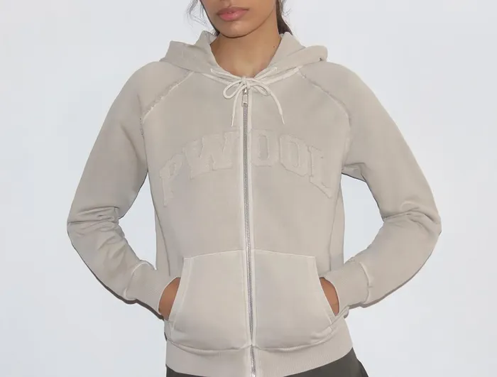 Paloma Wool VARSITYZipup Hoodie With 039PWOOL039 Rawcut Text Detail Women Tops