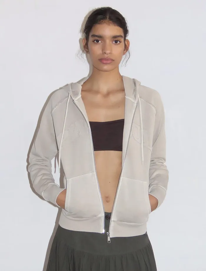 Paloma Wool VARSITYZipup Hoodie With 039PWOOL039 Rawcut Text Detail Women Tops