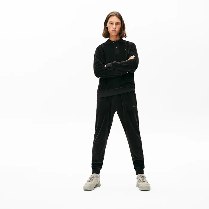 Pants and Shorts Lacoste Mens LIVE Golden Signature Velvet Sweatpants Black Popular Pants and Shorts Lacoste Mens LIVE Golden Signature Velvet Sweatpants Black Popular