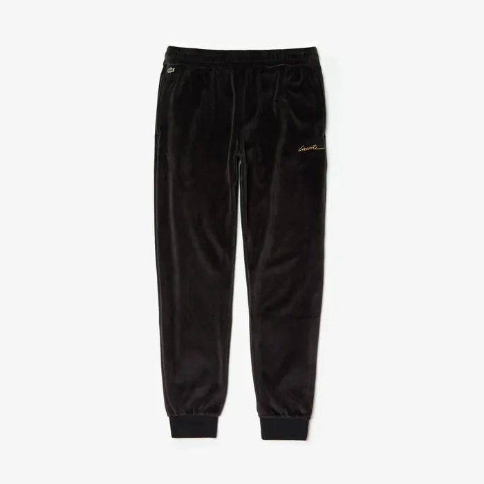 Pants and Shorts Lacoste Mens LIVE Golden Signature Velvet Sweatpants Black Popular