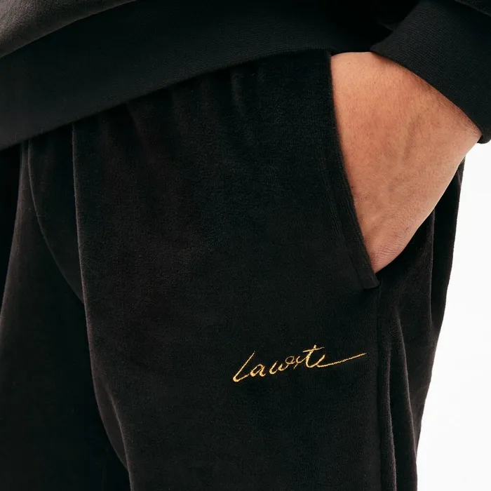 Pants and Shorts Lacoste Mens LIVE Golden Signature Velvet Sweatpants Black Popular