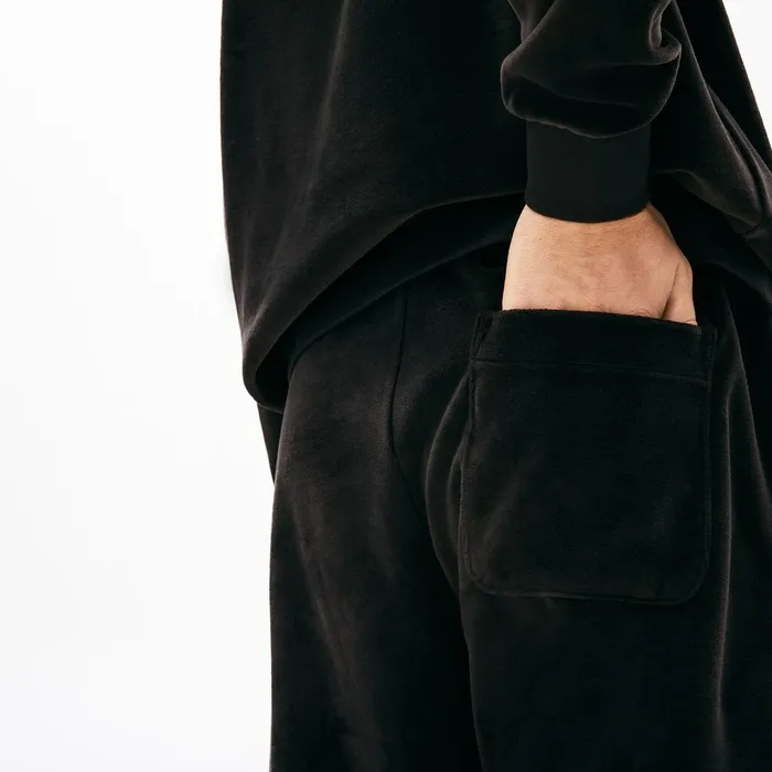 Pants and Shorts Lacoste Mens LIVE Golden Signature Velvet Sweatpants Black Popular