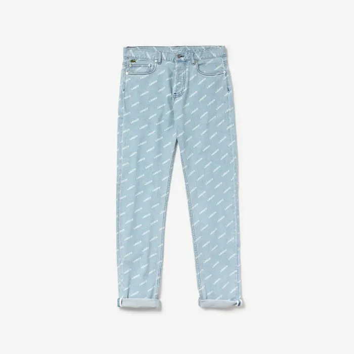 Pants and Shorts Lacoste Mens LIVE Printed Logo Jeans BlueWhite On Sale