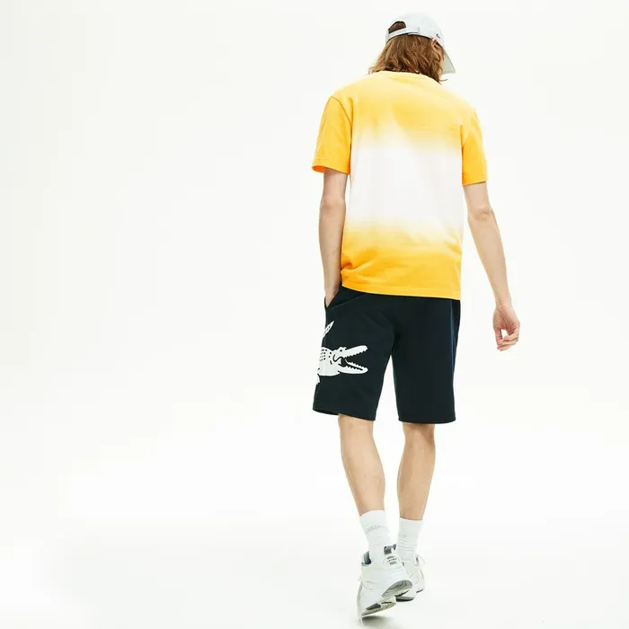Pants and Shorts Lacoste Mens Oversized Crocodile Print Cotton Fleece Bermudas Navy Blue Outlet Factory