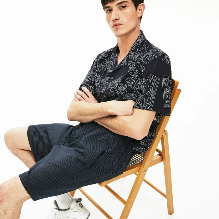 Pants and Shorts Lacoste Mens Pinstriped Linen Blend Bermuda Shorts Navy BlueWhite USA Pants and Shorts Lacoste Mens Pinstriped Linen Blend Bermuda Shorts Navy BlueWhite USA