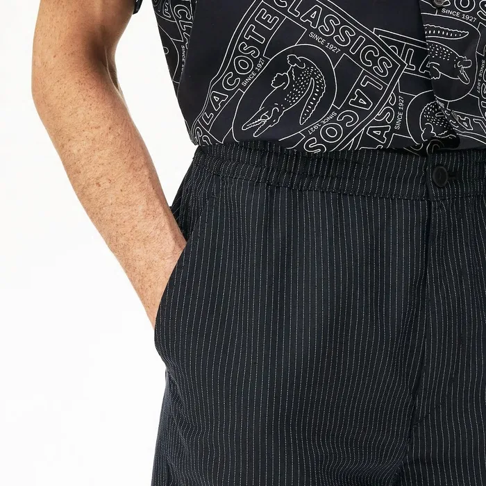Pants and Shorts Lacoste Mens Pinstriped Linen Blend Bermuda Shorts Navy BlueWhite USA