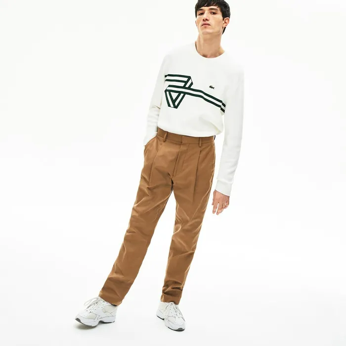 Pants and Shorts Lacoste Mens Pleated CottonLinen Chinos Brown Shop