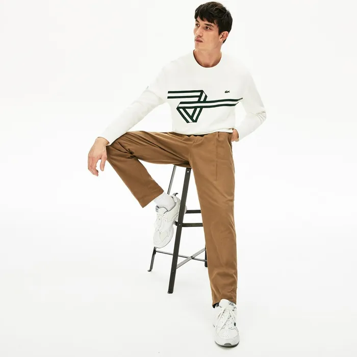 Pants and Shorts Lacoste Mens Pleated CottonLinen Chinos Brown Shop