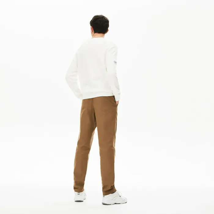 Pants and Shorts Lacoste Mens Pleated CottonLinen Chinos Brown Shop