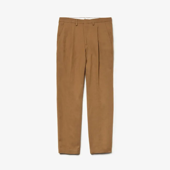 Pants and Shorts Lacoste Mens Pleated CottonLinen Chinos Brown Shop